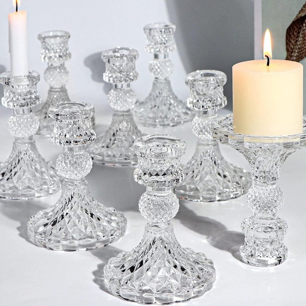 Candlestick Holders Set,12Pcs 4" H Taper Candle Holders Bulk, Clear Glass Candle